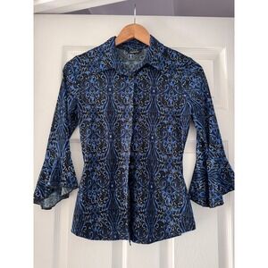 Retro 90s Inspired Whimsigoth Paisley Button Down Three Quarter Bell Sleeves